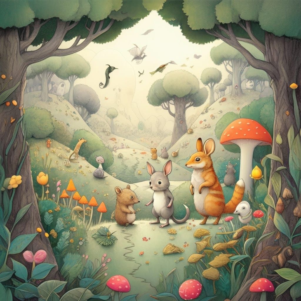 Whimsical Black and White Animal Landscapes for Kids to Colo...