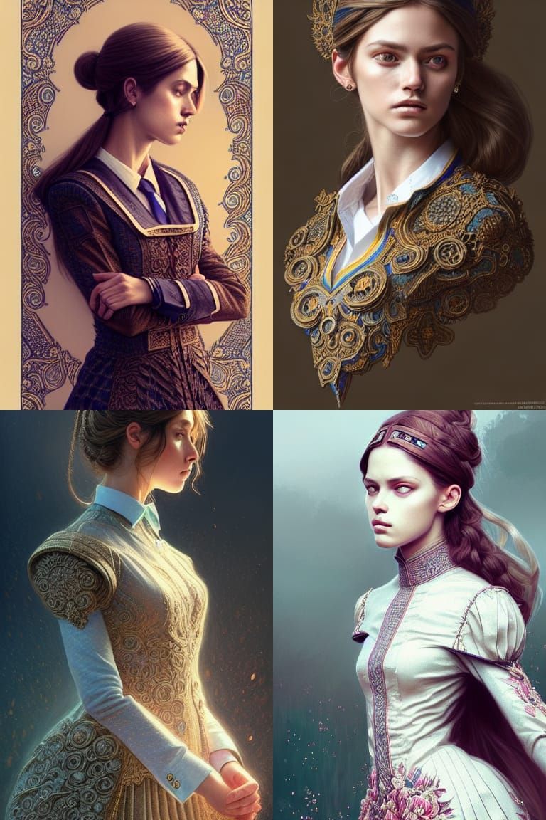 Beautiful Woman in School Uniform: Digital Illustration