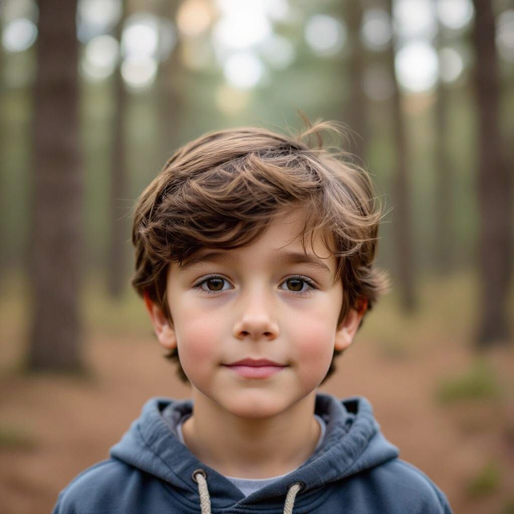 Boy with Brown Hair in Forest