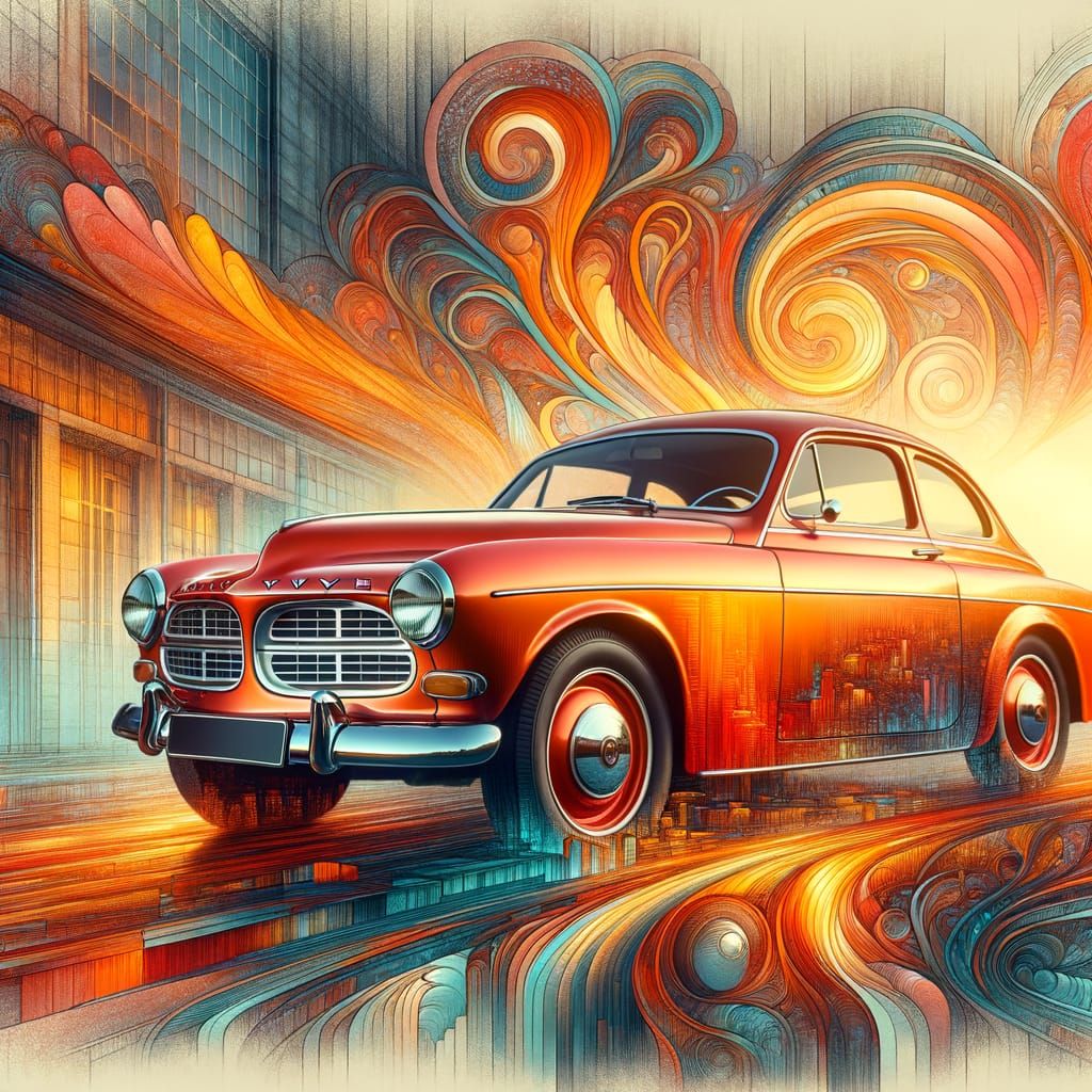 Classic Car in Art Nouveau Impressionistic Style
