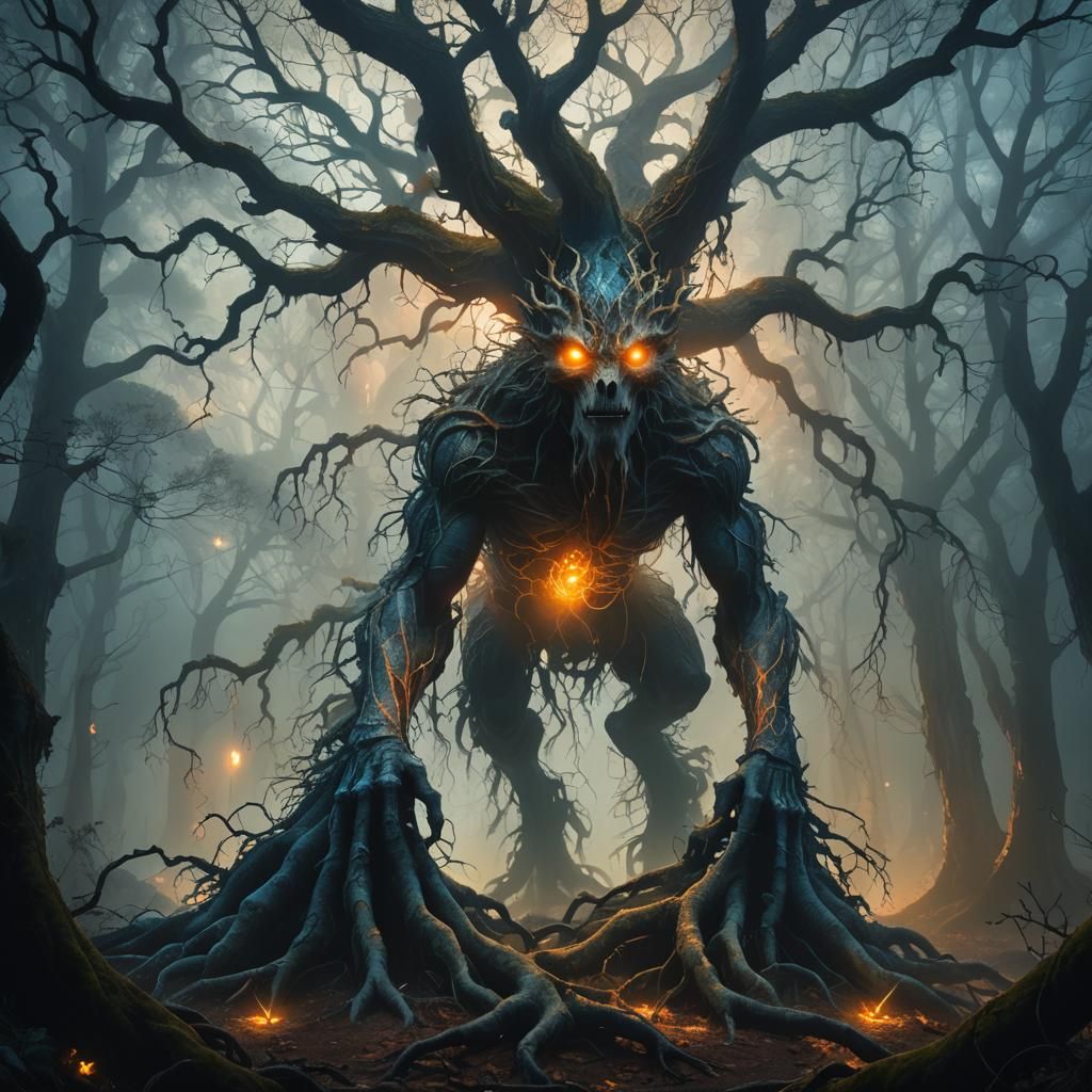 Mysterious Cryptid in Misty Forest, Fantasy Concept Art