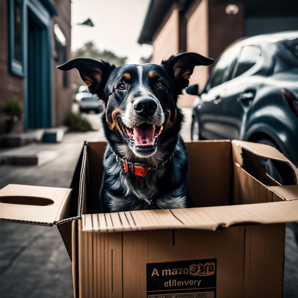 Cattle Dog Barks at Amazon Delivery: Hyperrealistic HDR Phot...