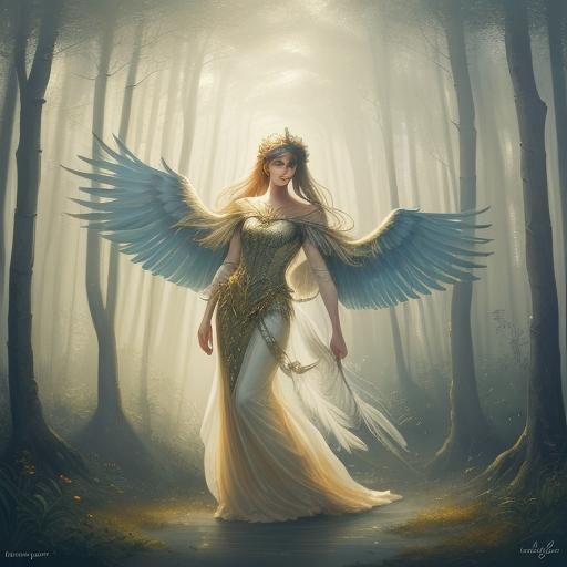 Surrealist Dream of a Human-Bird Hybrid in an Enchanted Fore...