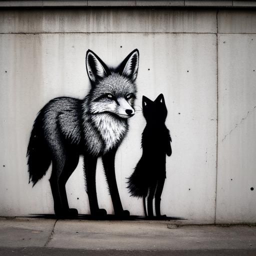 Red Fox in Banksy-Style Black and White