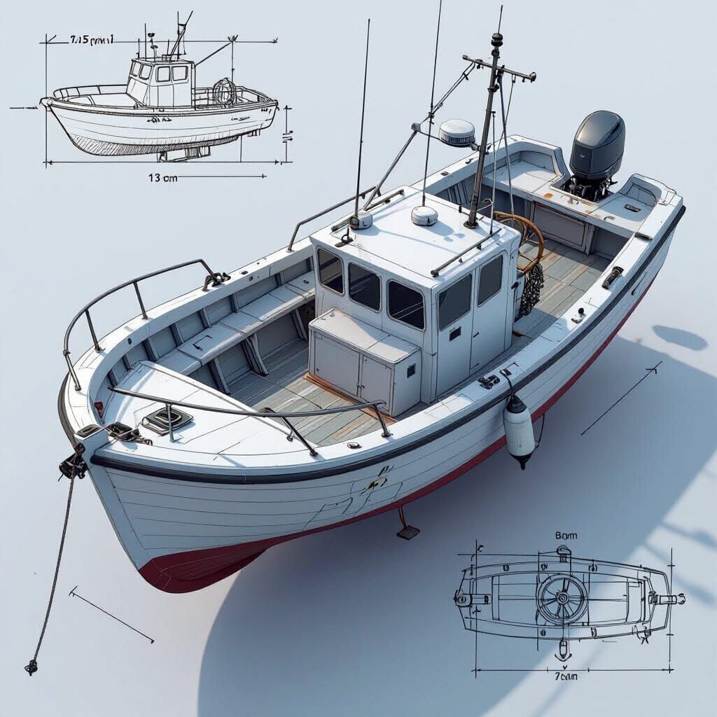 CAD Blueprint Fishing Boat Design