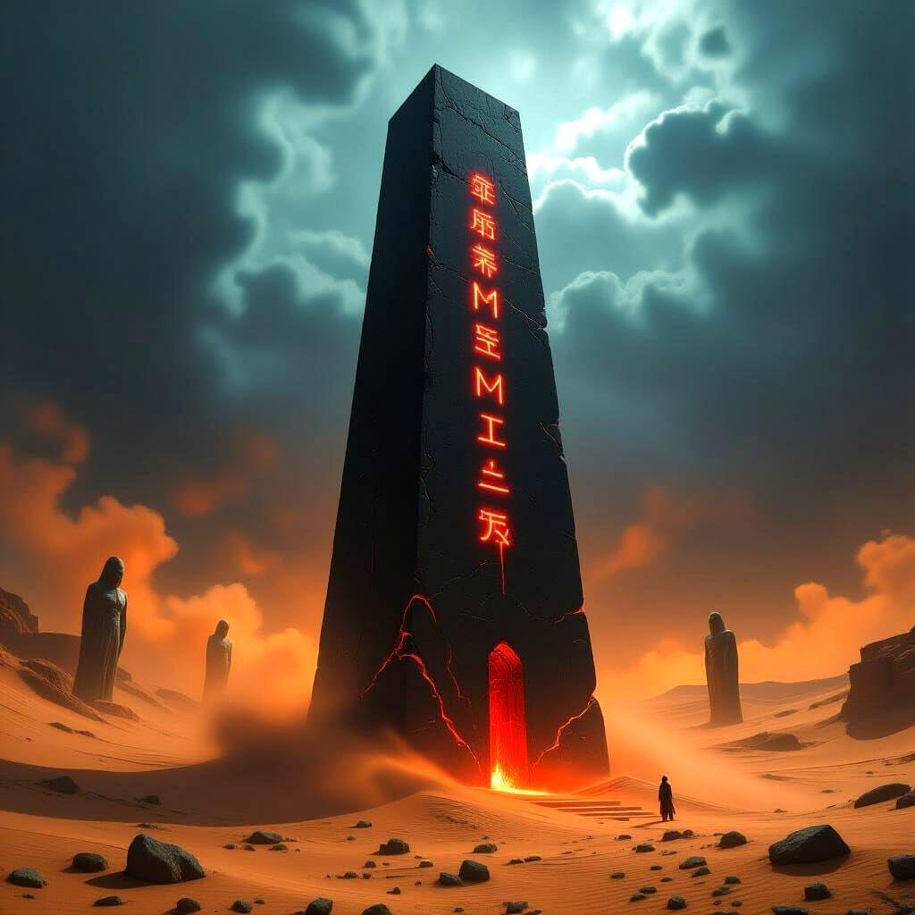 Colossal Black Obelisk Rises From Desert