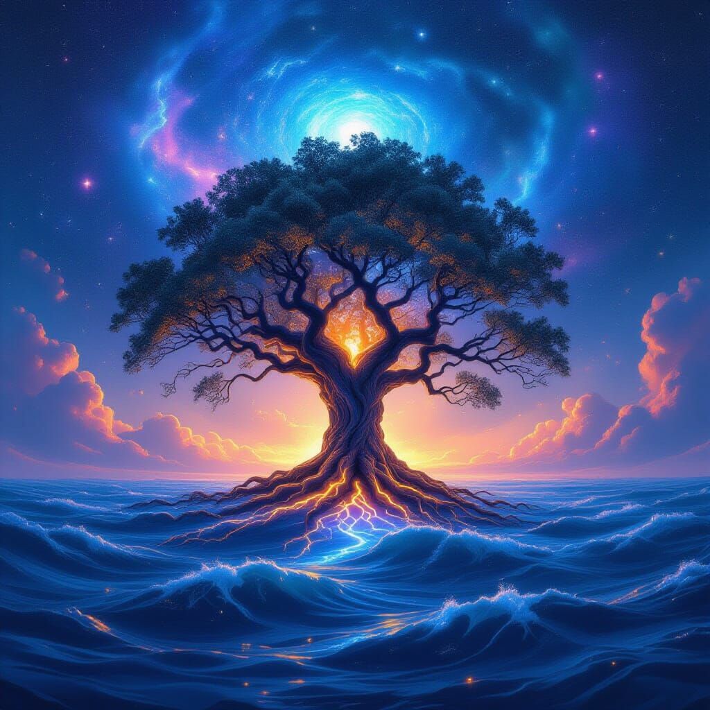 Ancient Tree Portal in Cosmic Ocean