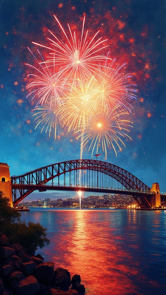 Vibrant New Year's Celebration Over Sydney Harbour Bridge