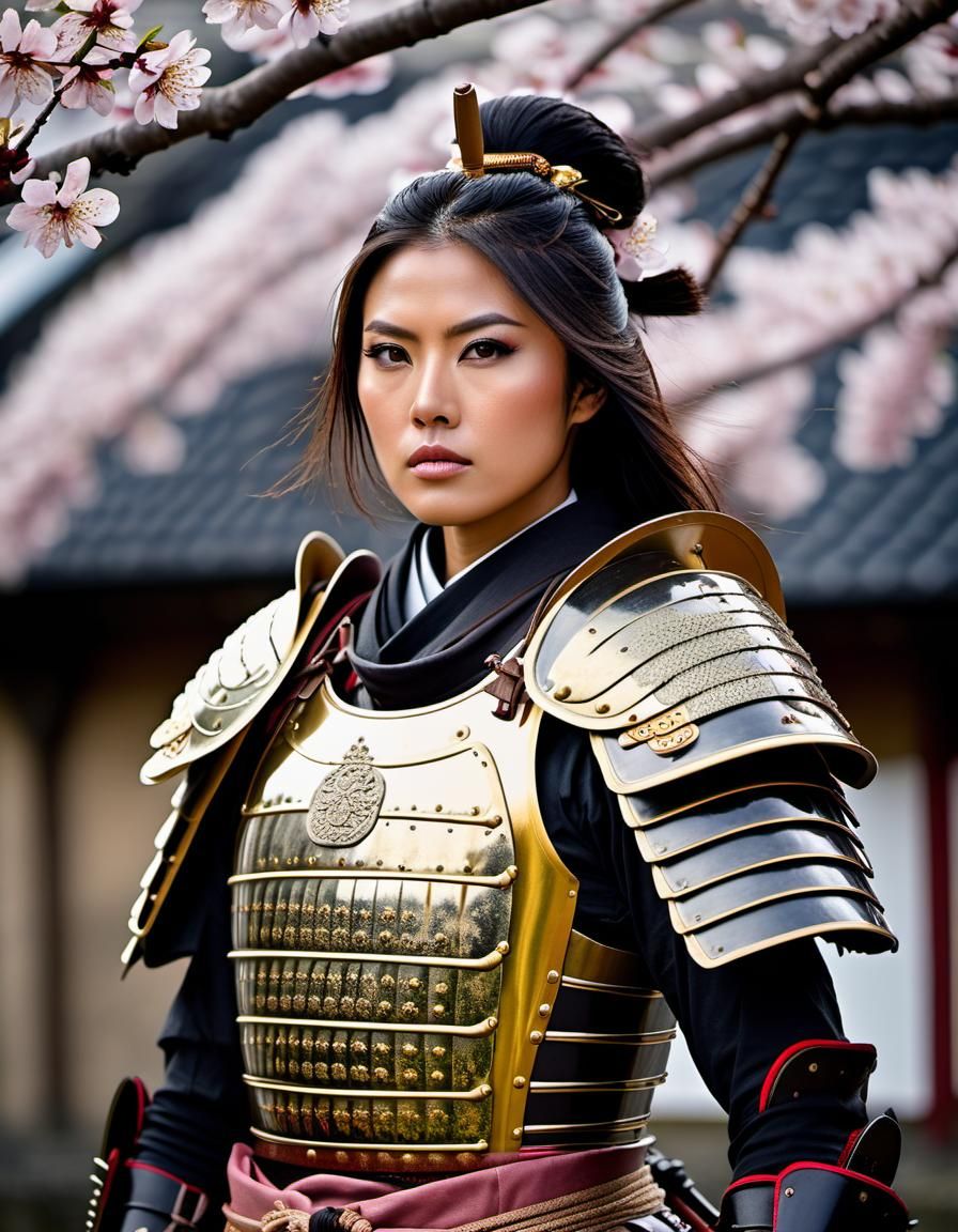 Pretty Indonesian Samurai Maiden in Cherry Blossom Wonderlan...