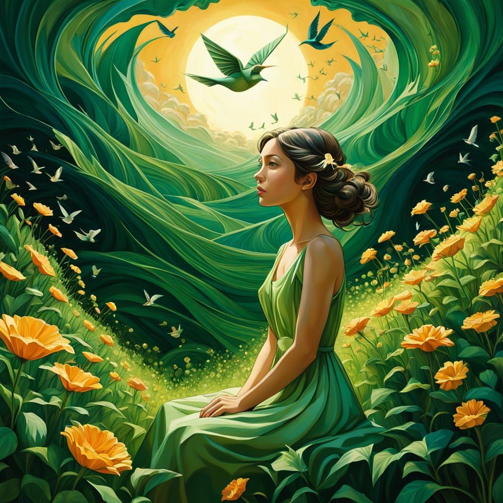 Sprite Watching Birds in Neo-Impressionist Style