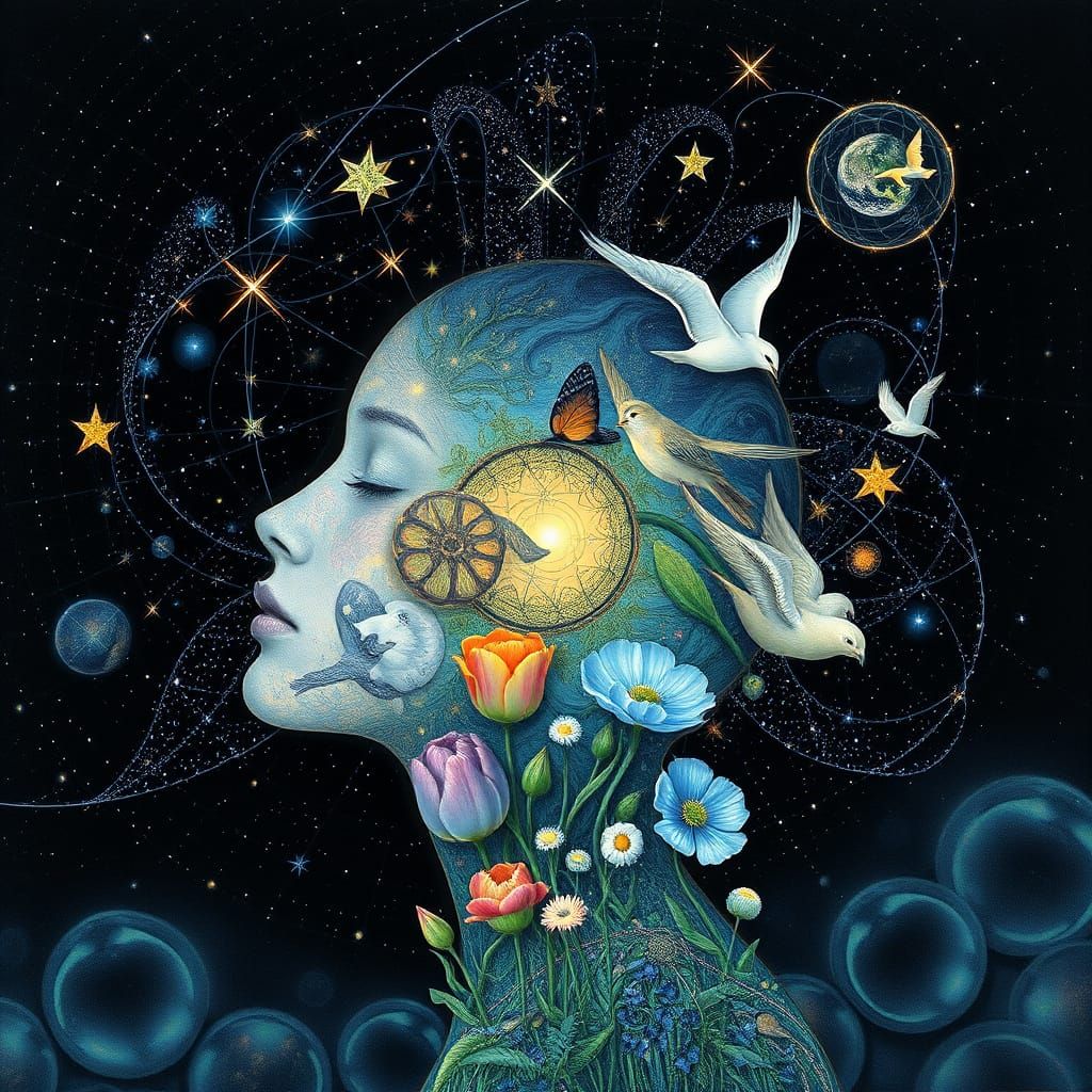 Female Form Intertwined with Nature in Dreamlike Concept Art