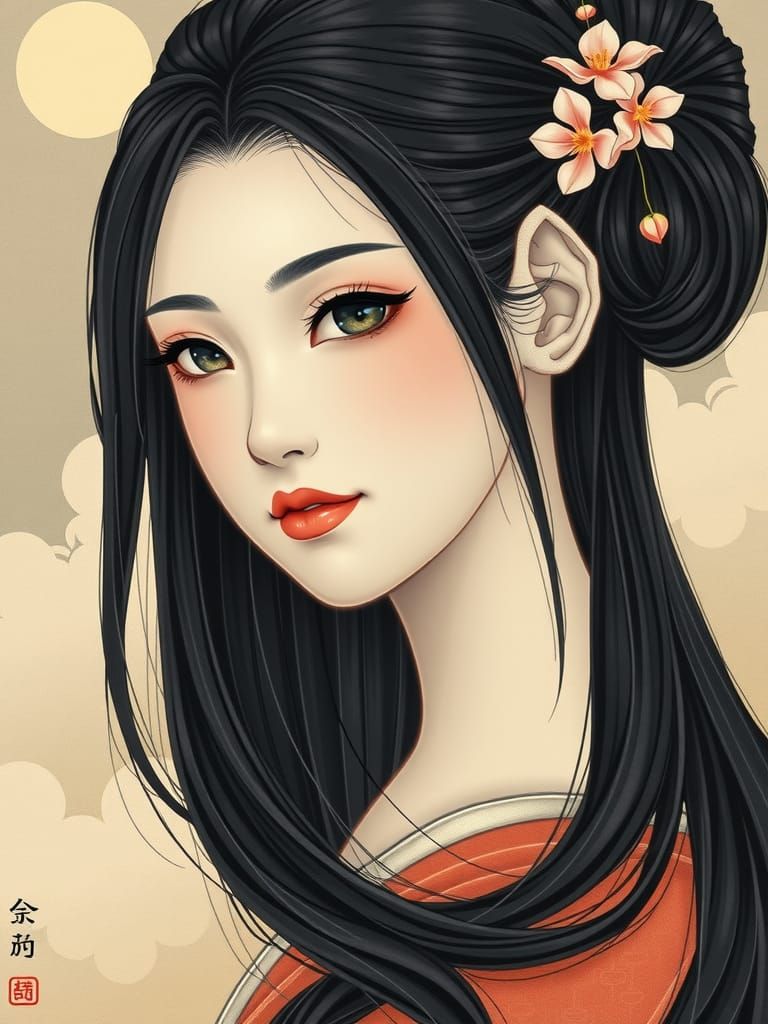 Ethereal Beauty in Vintage Ukiyo-e Style