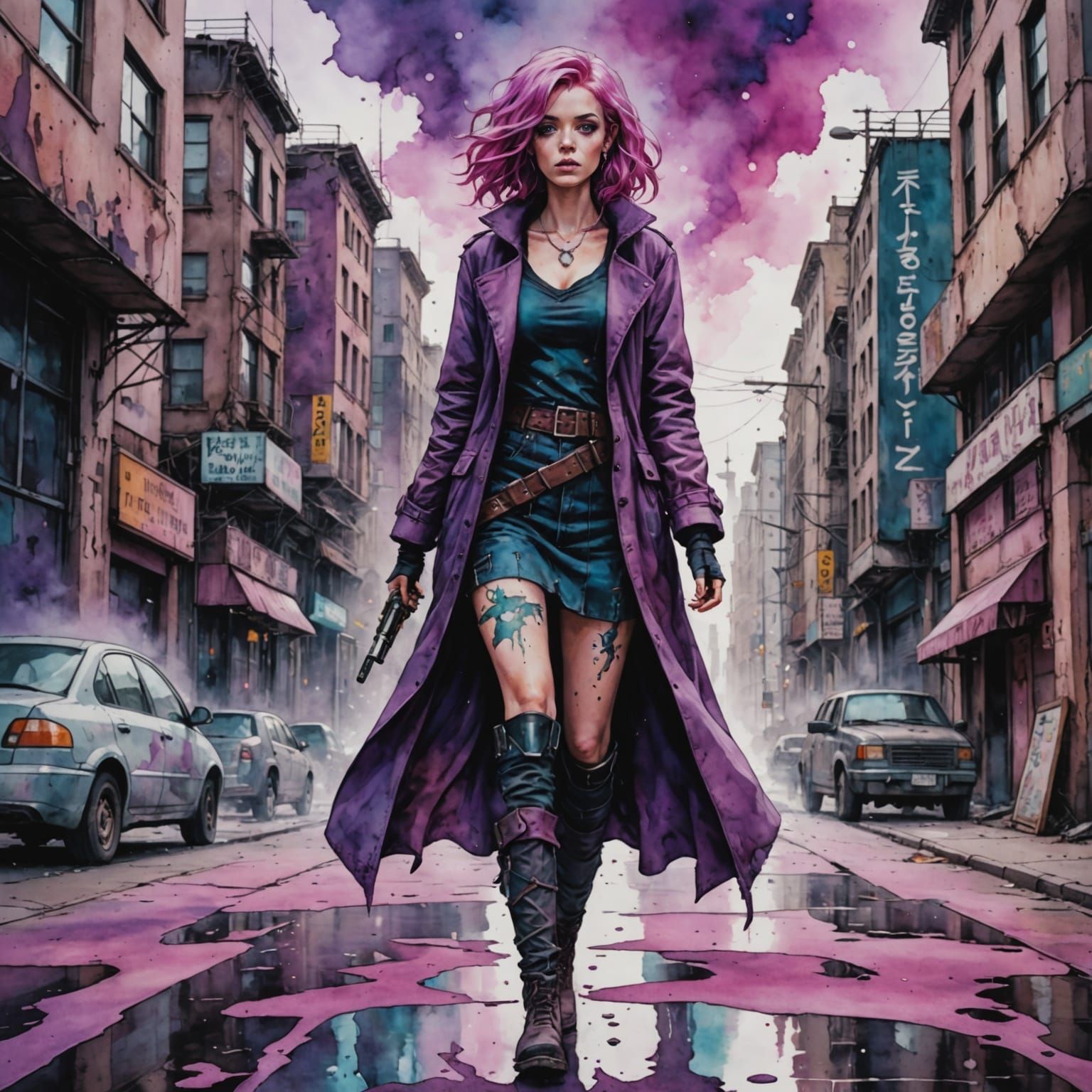 Girl Walking Through Post-Apocalyptic City in Grungy Style