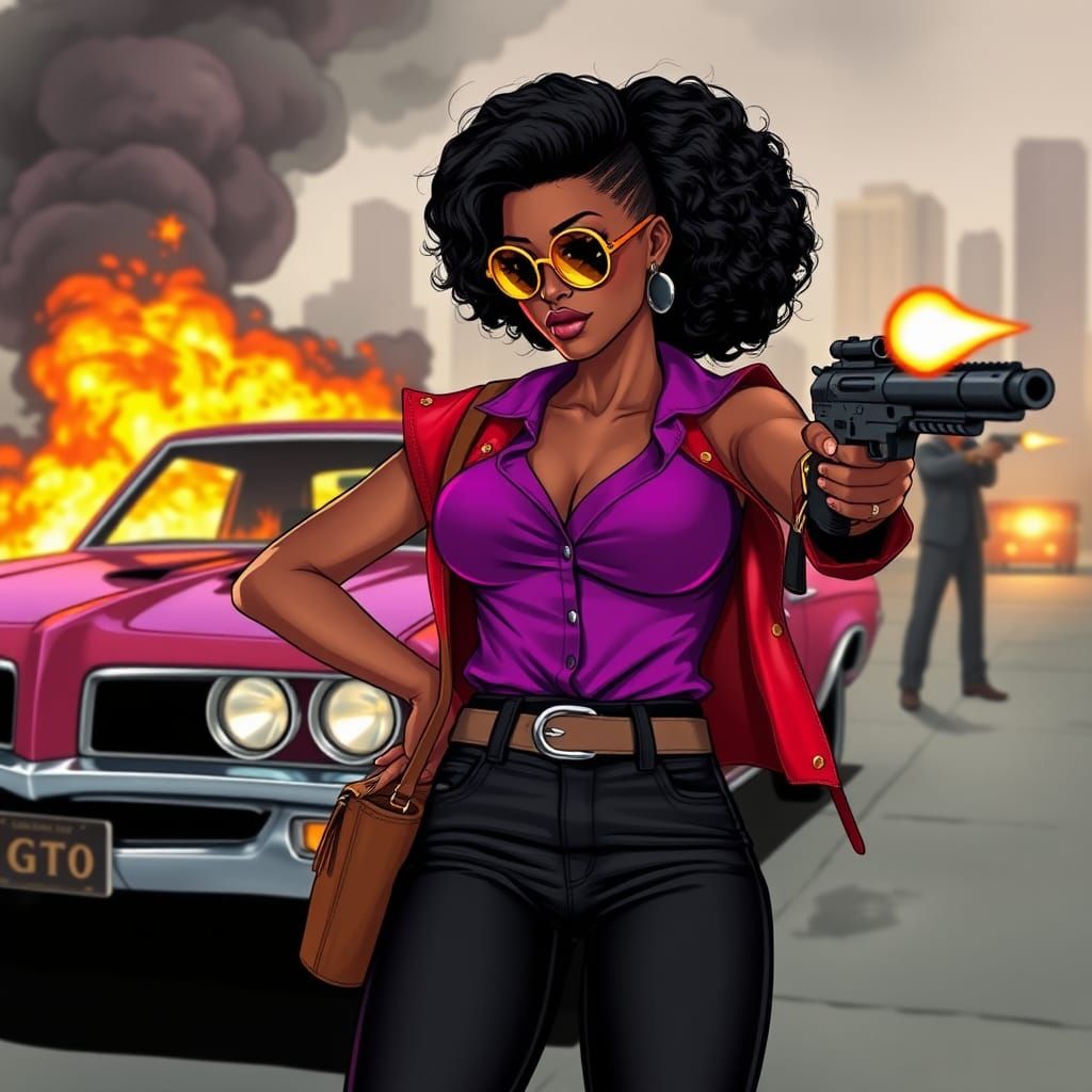 African American Woman in 1970s Graphic Novel Style