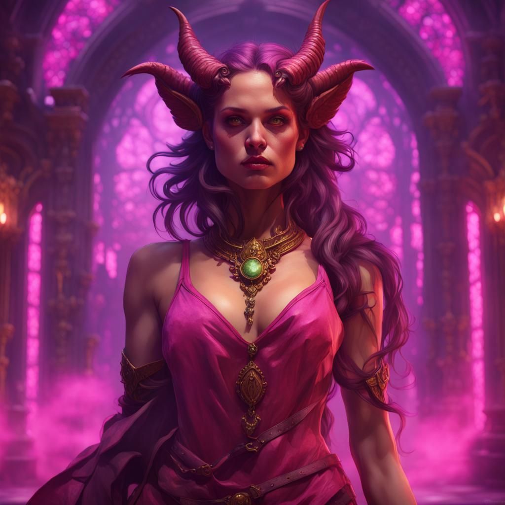 Pink Devil Girl in Dark Fantasy Style