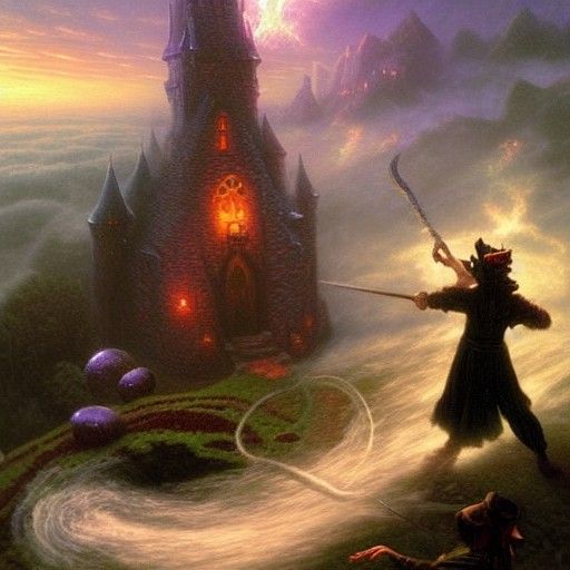 Eldritch Servant Battles Wizard in Ethereal Fantasy