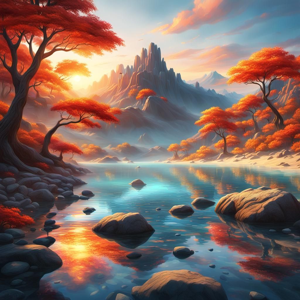 Serene Mountain Sunrise with Pristine Beach