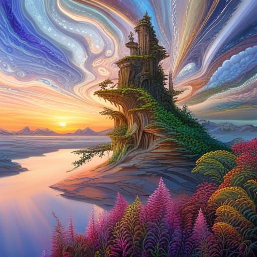 Prismatic Crystals and Ferns in Sci-Fi Style