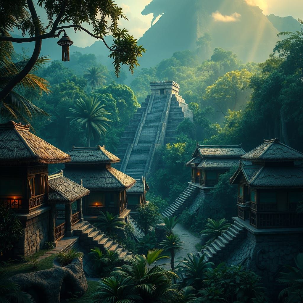 Lush Mayan Villages: A Hyperrealistic Digital Painting