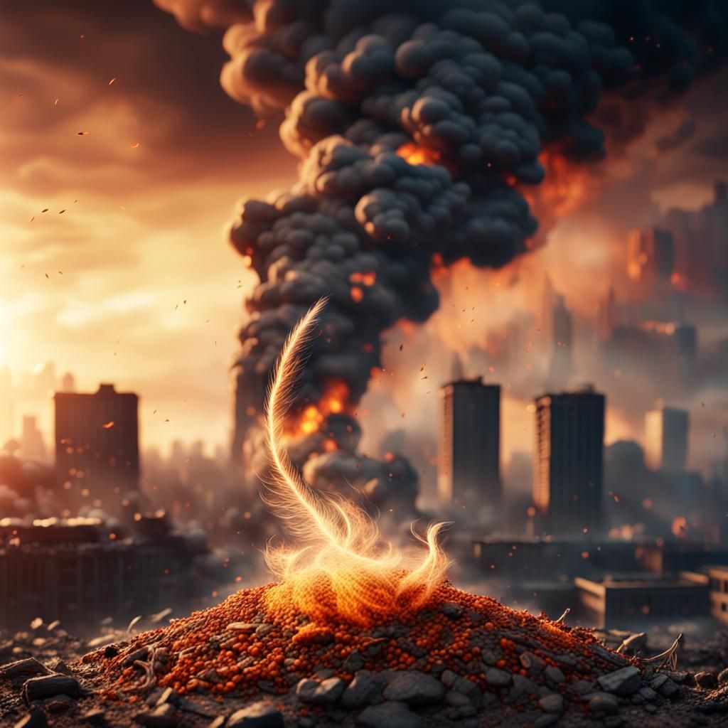 Burning Cityscape Seeds in Hyper Realistic Fantasy