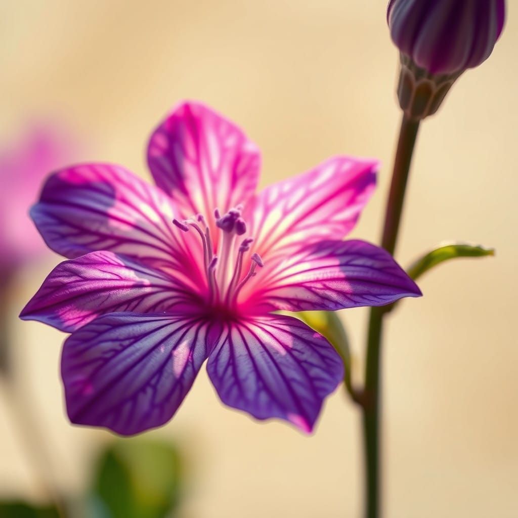 Hyper-Realistic Violet Bloom in Botanical Illustration Style