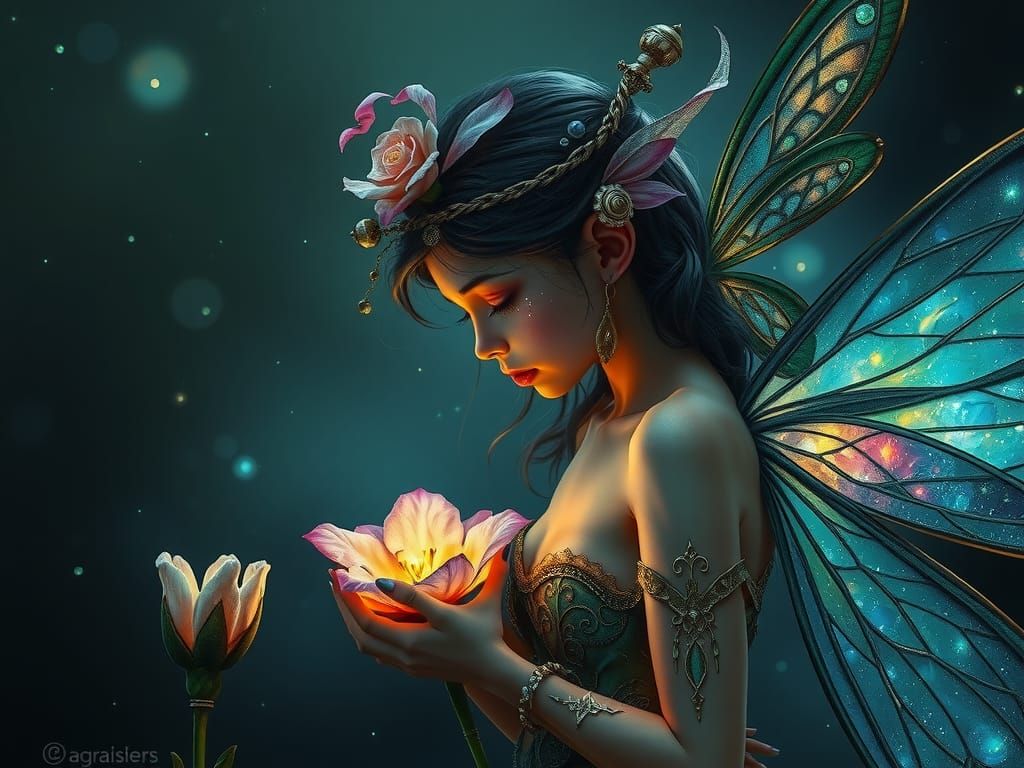 Bioluminescent Fairy Weeping for Withered Flower
