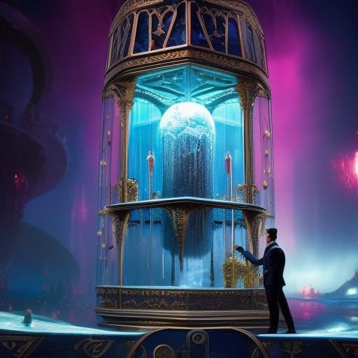 Magician Inside Glass Cube: Dreamcore Art