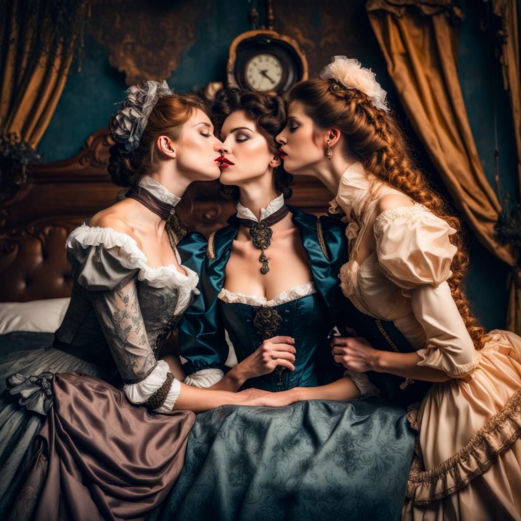Victorian Women Kissing in Steampunk Style