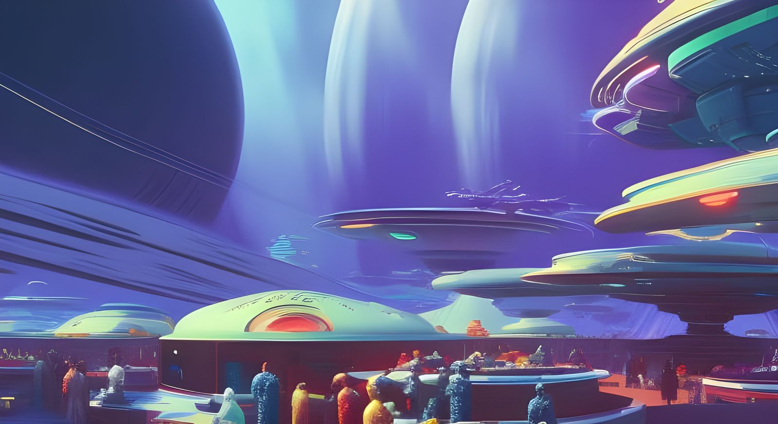 Bustling Galactic Marketplace on Alien Planet