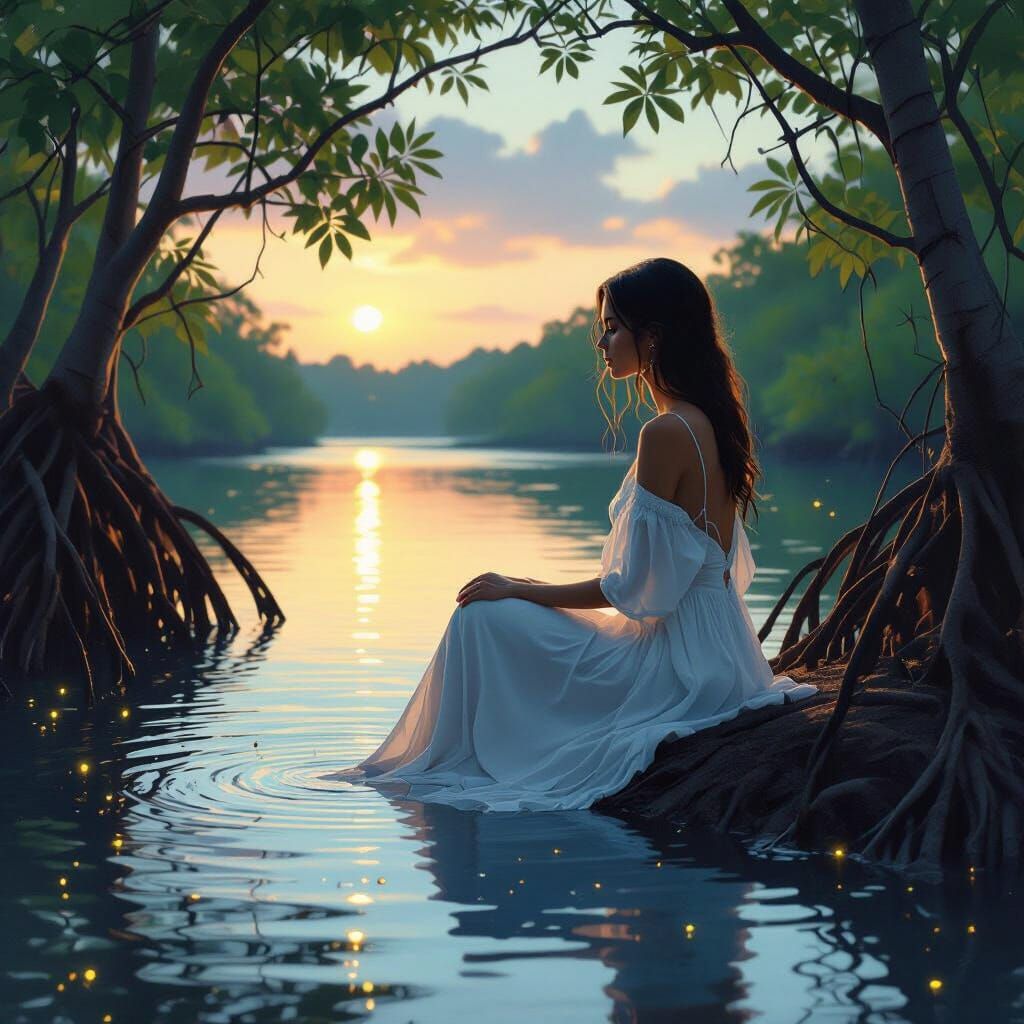 Twilight Lagoon Serenity: Photorealistic Impressionism