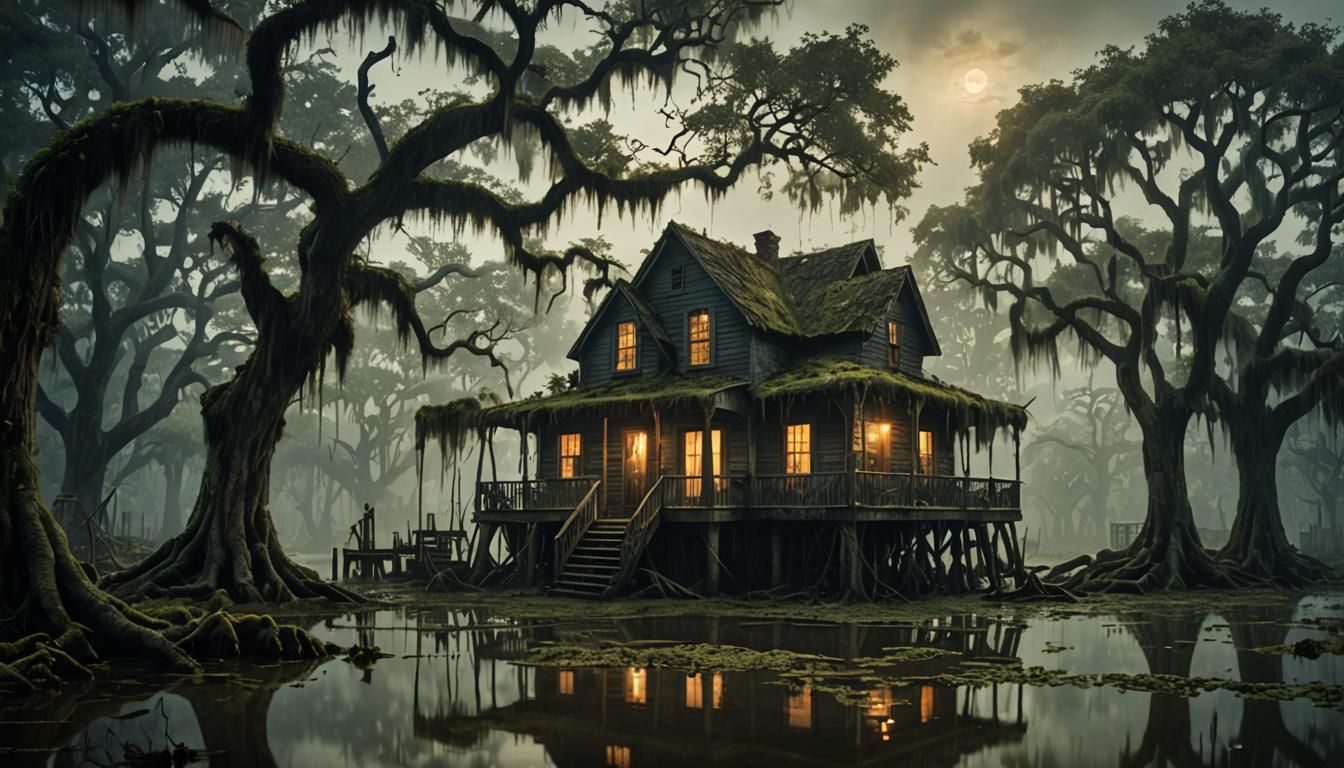 Mystical Bayou Witch's Shack in Photorealistic Style