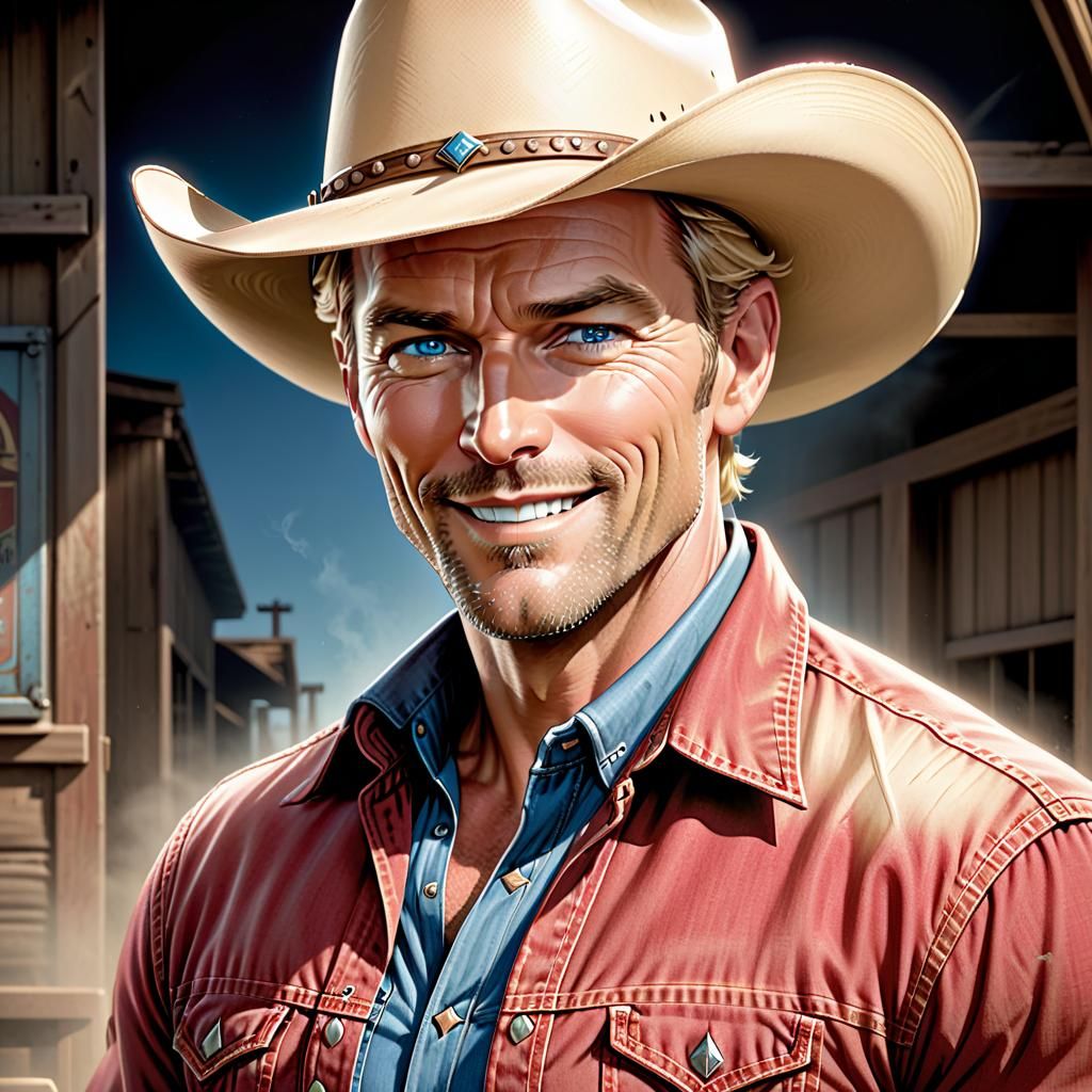 Handsome Cowboy Portrait in Comic Book Style