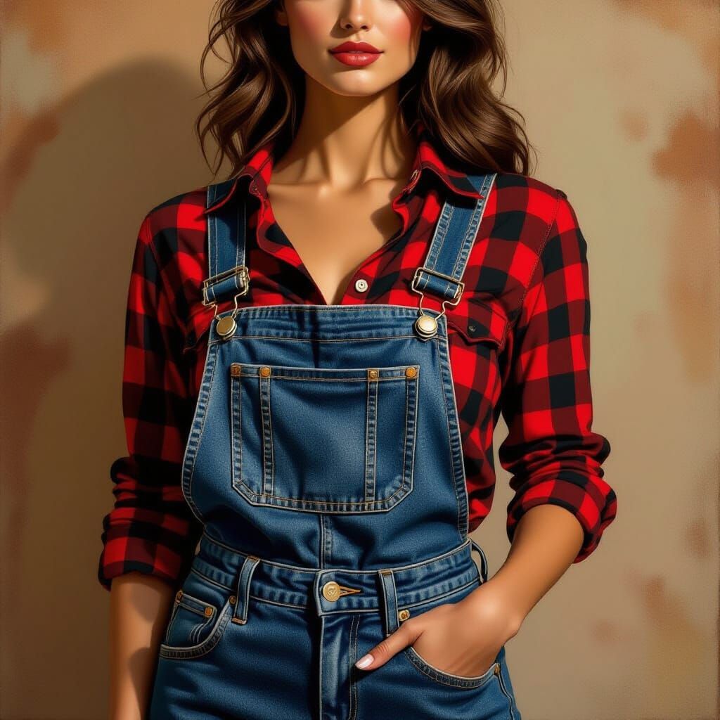 Renaissance Woman in Overalls as Michelangelo Painting