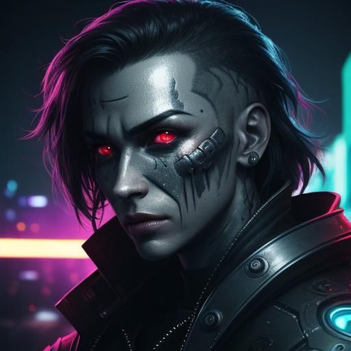 Cyberpunk Warrior Portrait with Mechanical Eye