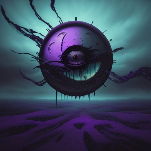 Dreamlike Surrealist Masterpiece with Melting Clock and City...