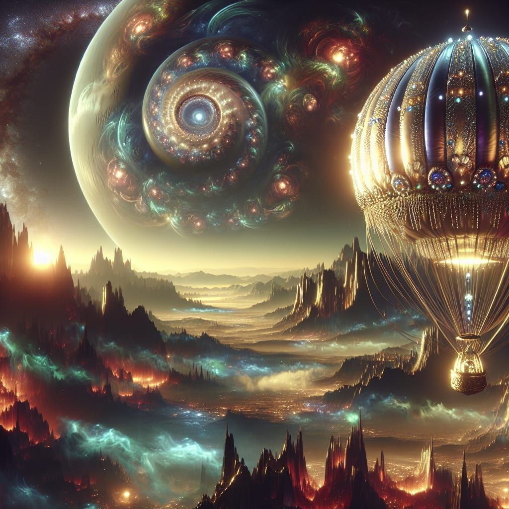 Hot Air Balloon on Alien Planet: Cinematic Masterpiece