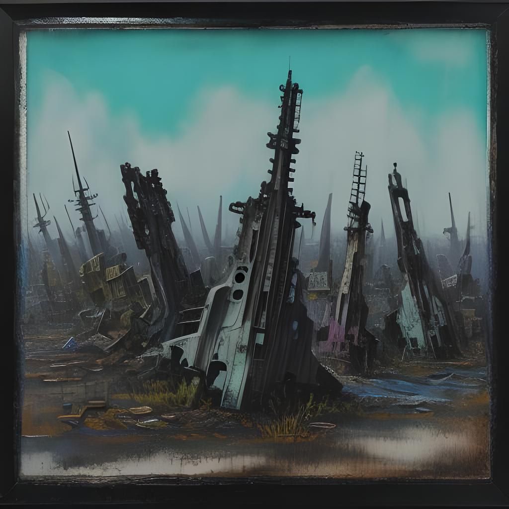 Starship Graveyard in Encaustic Wet-on-Wet Style
