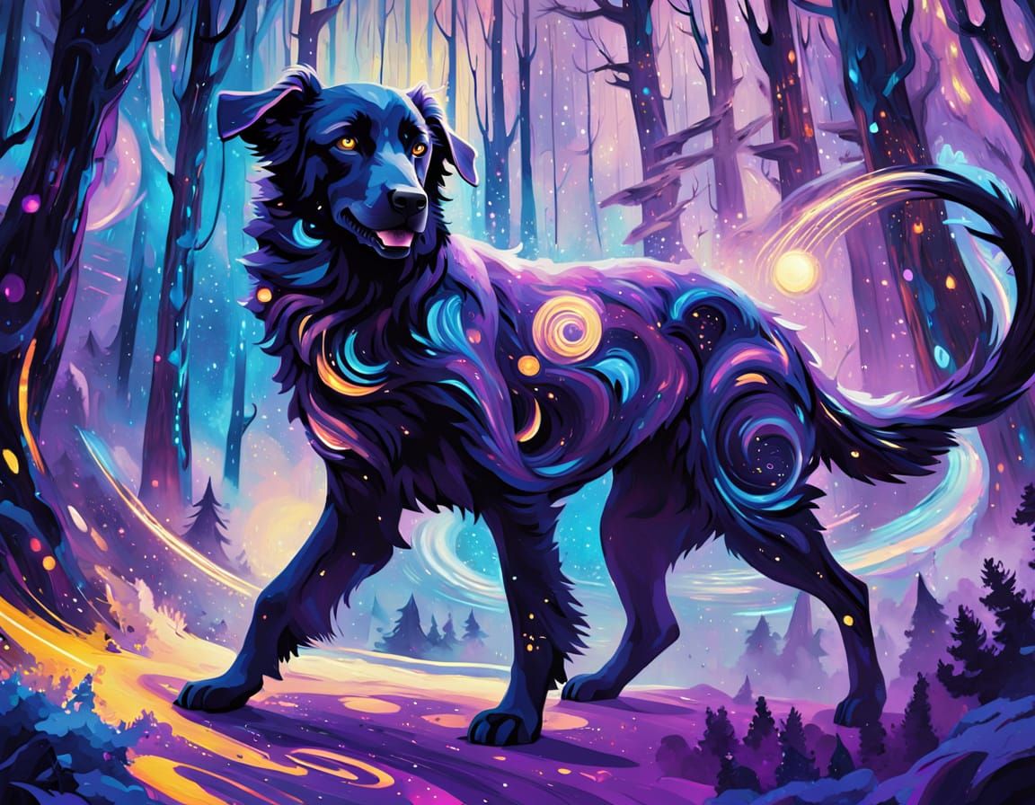 Cosmic Shadow Hound in Enchanted Forest