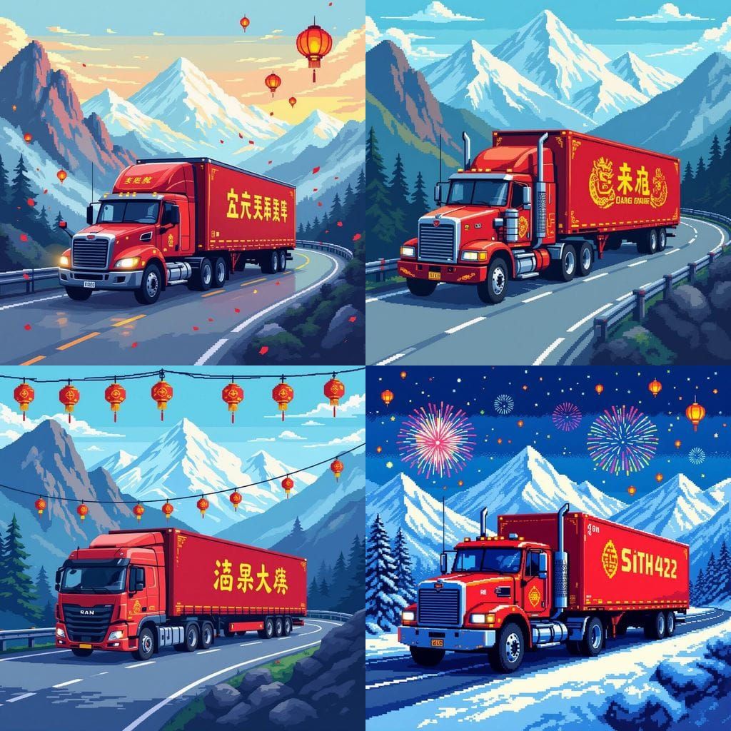 Pixel Art Sitrak Tractor-Trailer on Mountain Road