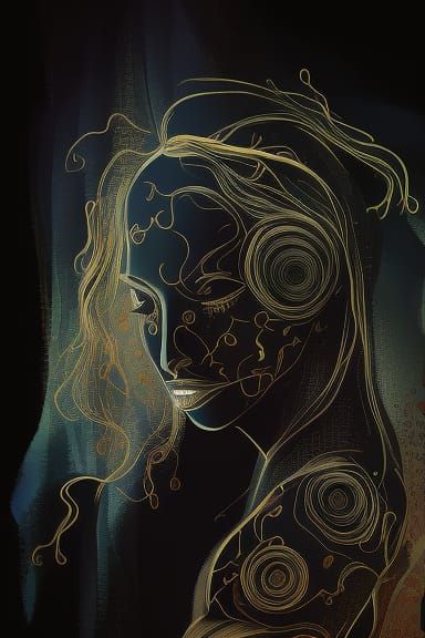 Detailed Black Horse Portrait with Golden Outlines