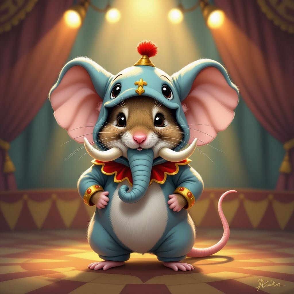 Mouse in Whimsical Elephant Costume Digital Painting