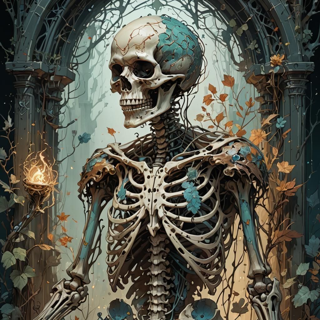 Intricate Skeleton Necromancer in Digital Painting Style