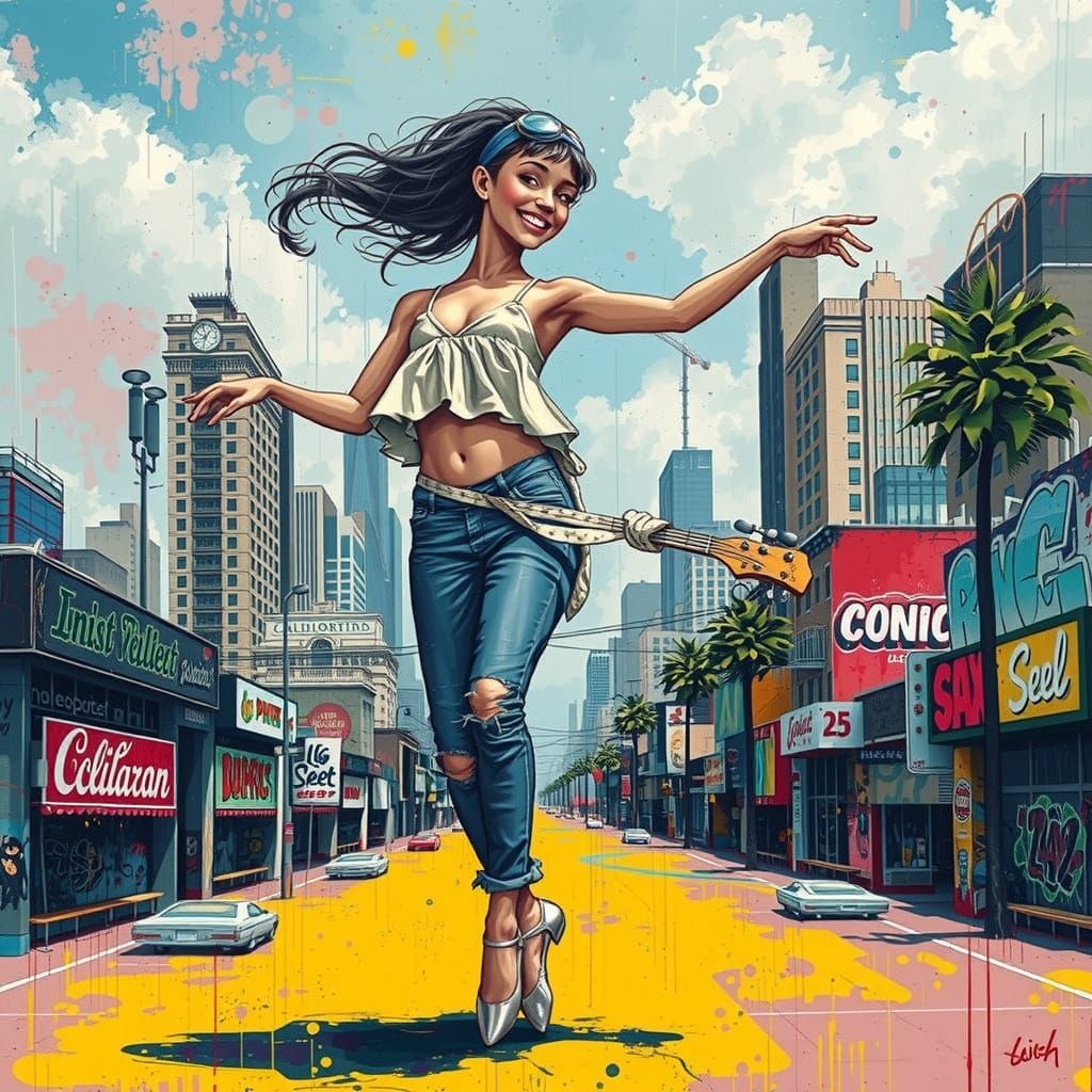 Ballerina in Jeans Poses in Los Angeles Street Art