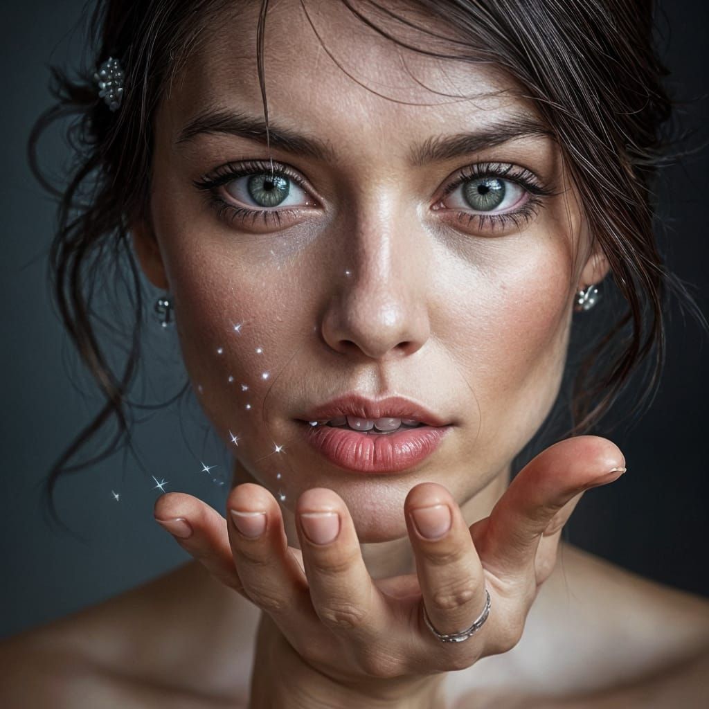 Mysterious Woman Blows Glitter in Close-Up