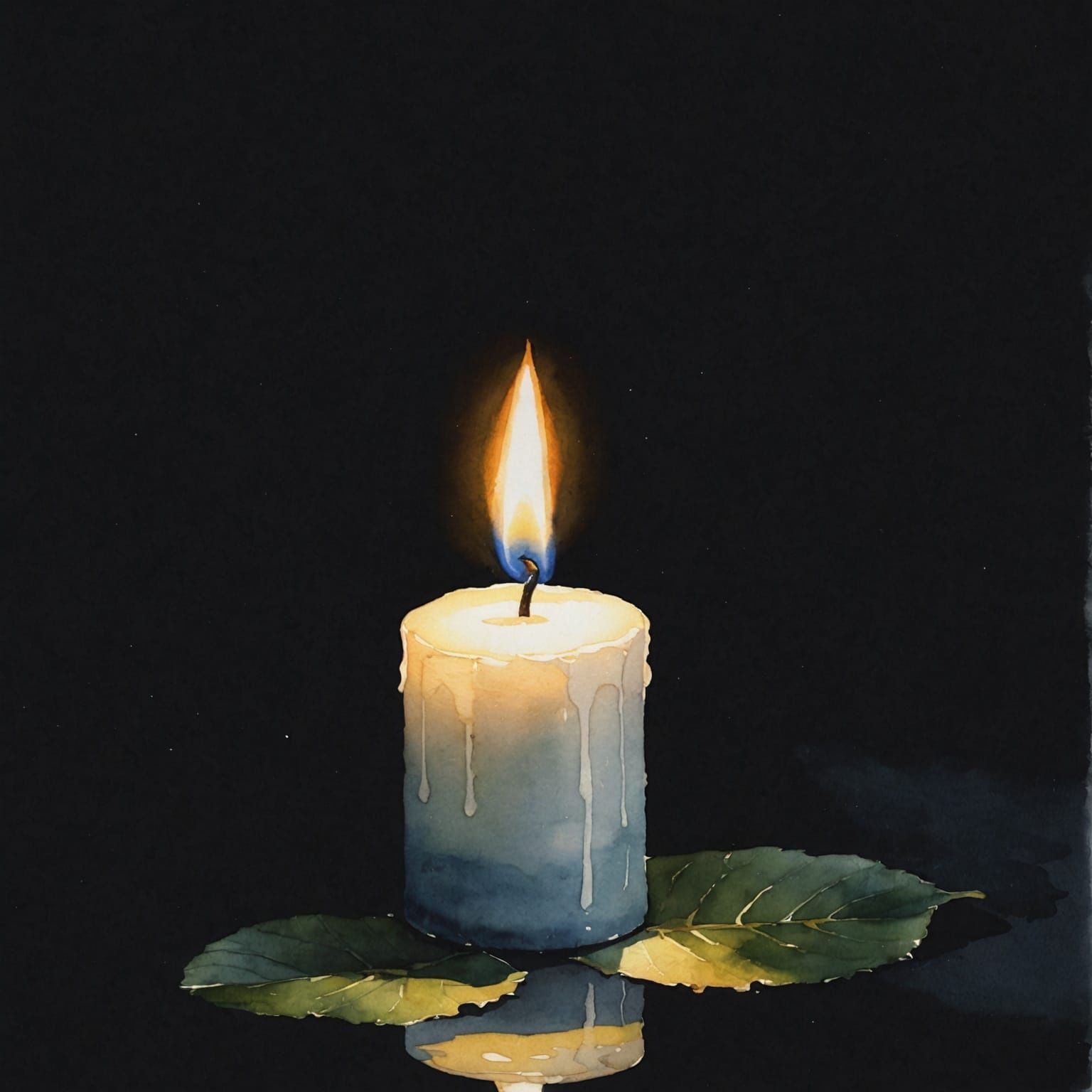 Reflected White Candle in Anime Watercolor Style