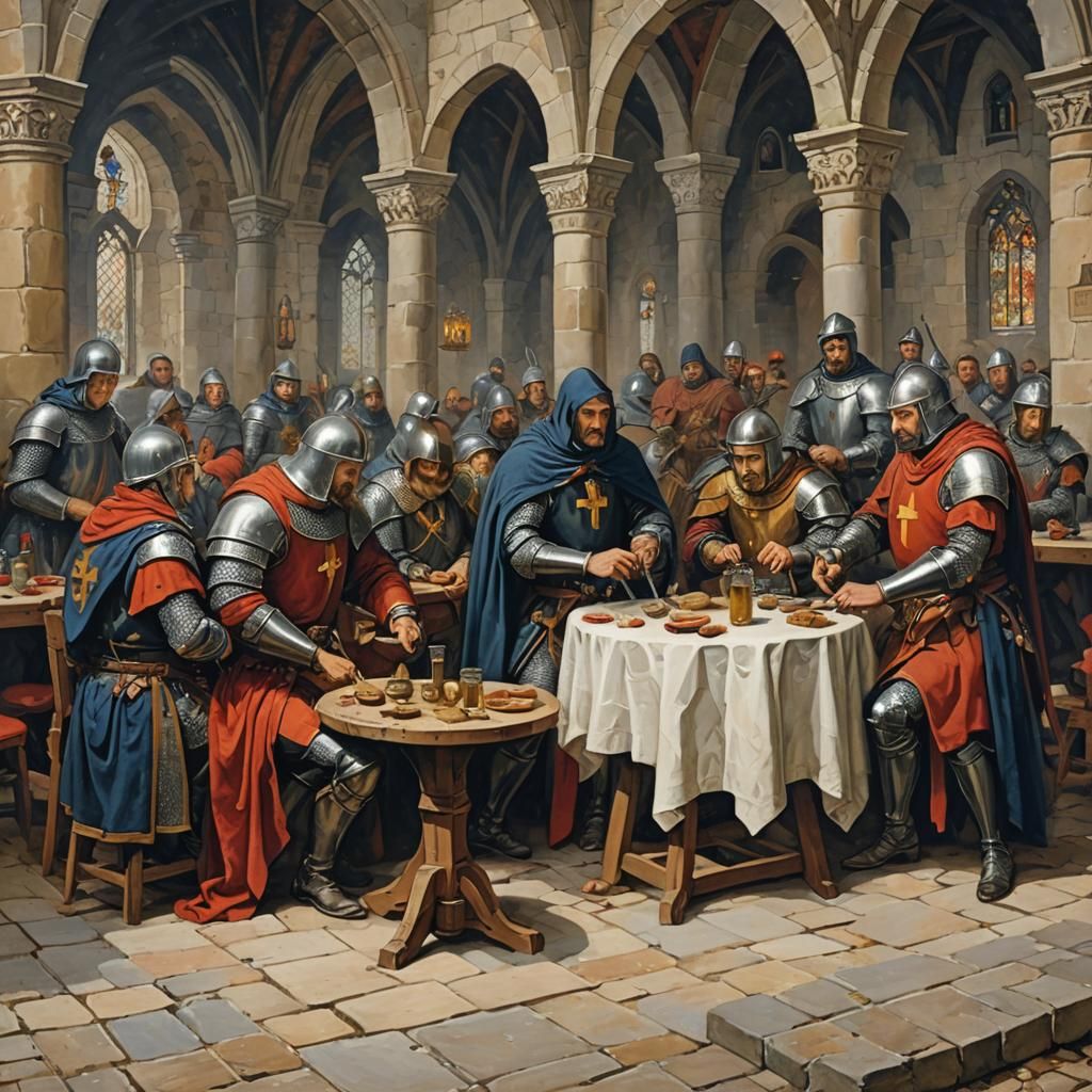 Knights of the Round Table with Merlin Oil Painting