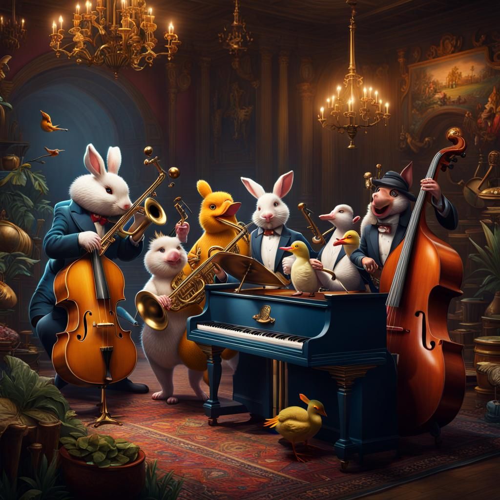 Animals Play Jazz in Detailed Matte Painting