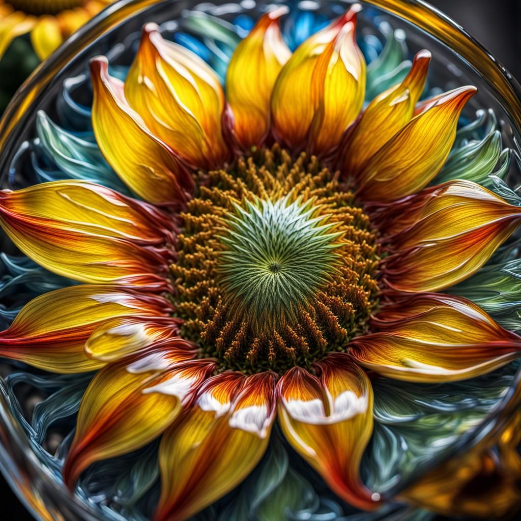 Vibrant Enamel Glass Sunflower: Hyperrealistic Floral Art