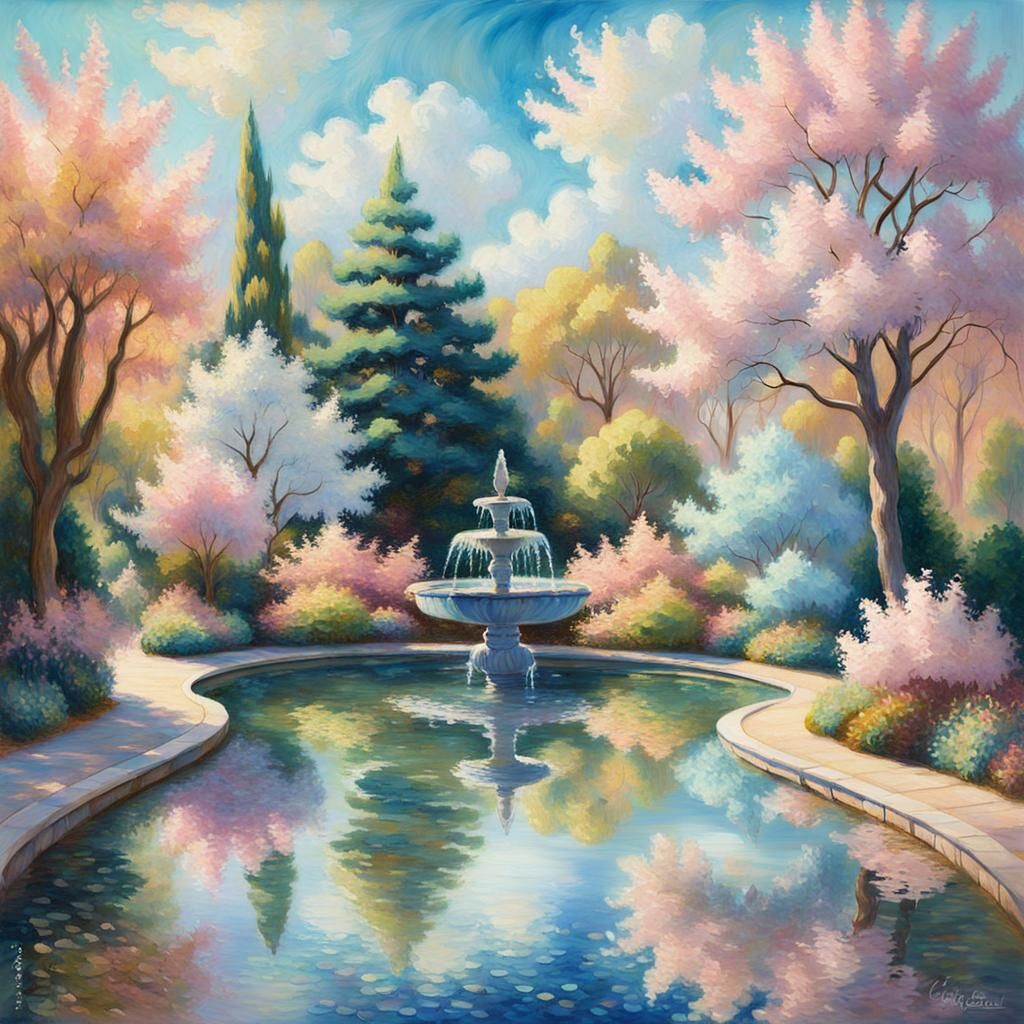 Impressionist Garden Scene in Pastel Colors