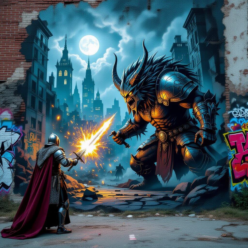 Epic Battle Graffiti Mural in Airbrush Style